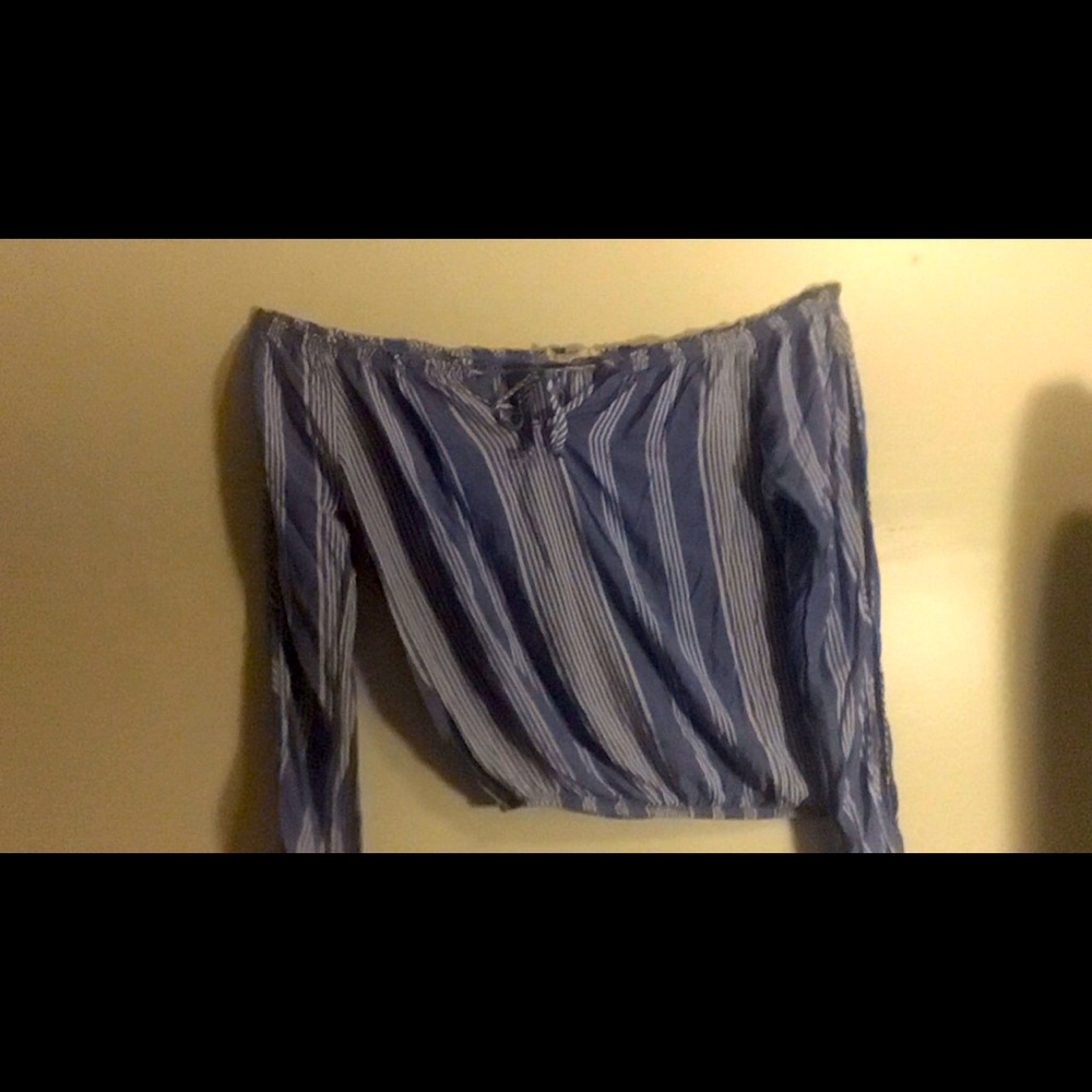 Slit sleeve off shoulder striped blouse